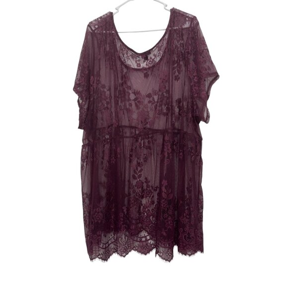 Torrid Chart SZ 6  Womens Sheer Burgundy Floral Lace Tunic Top/Beach Coverup - Picture 13 of 15